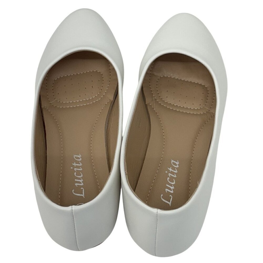 LUCITA / Friendly / White / Pointed Toe / Flats / Faux Leather Slip-On Shoes - Picture 4 of 8